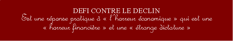 Zone de Texte: DEFI CONTRE LE DECLINEst une rponse pratique   lhorreur conomique  qui est une  horreur financire  et une  trange dictature  